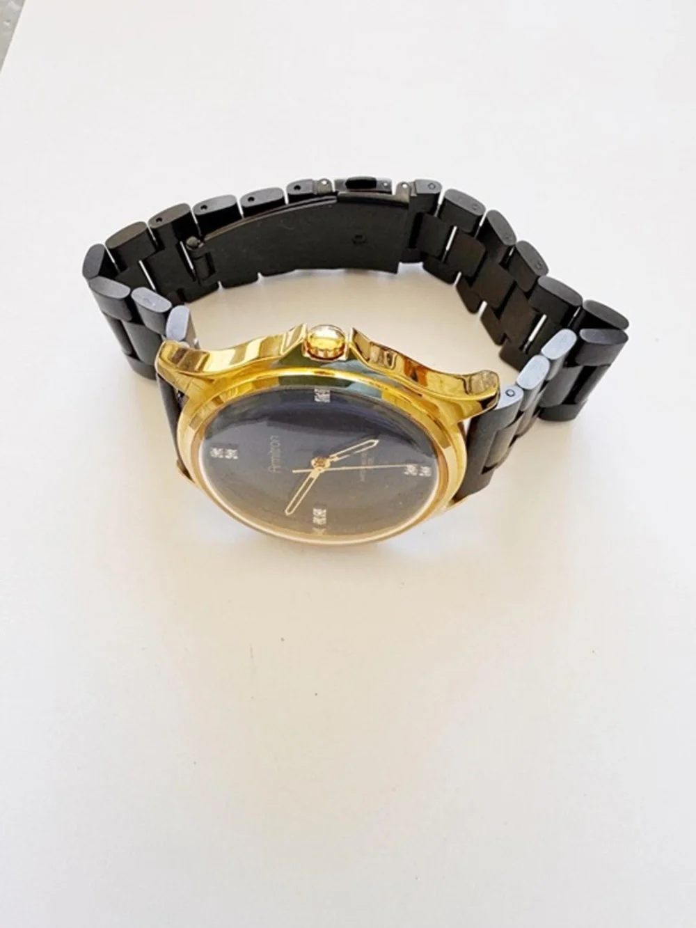 Armitron Gold Tone Black Steel Watch 42mm 7.75”
